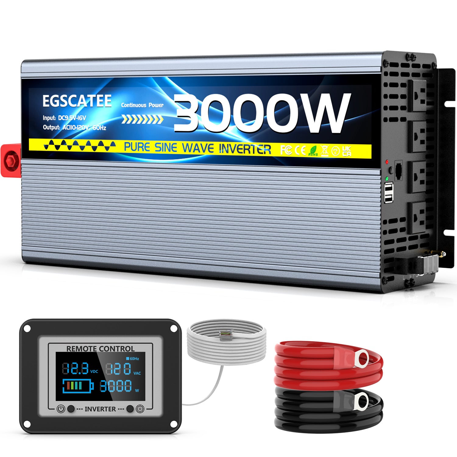 EGSCATEE 3000W Pure Sine Wave Power Inverter 12V DC to 120V AC Convert –  EGSCATEE POWER INVERTER