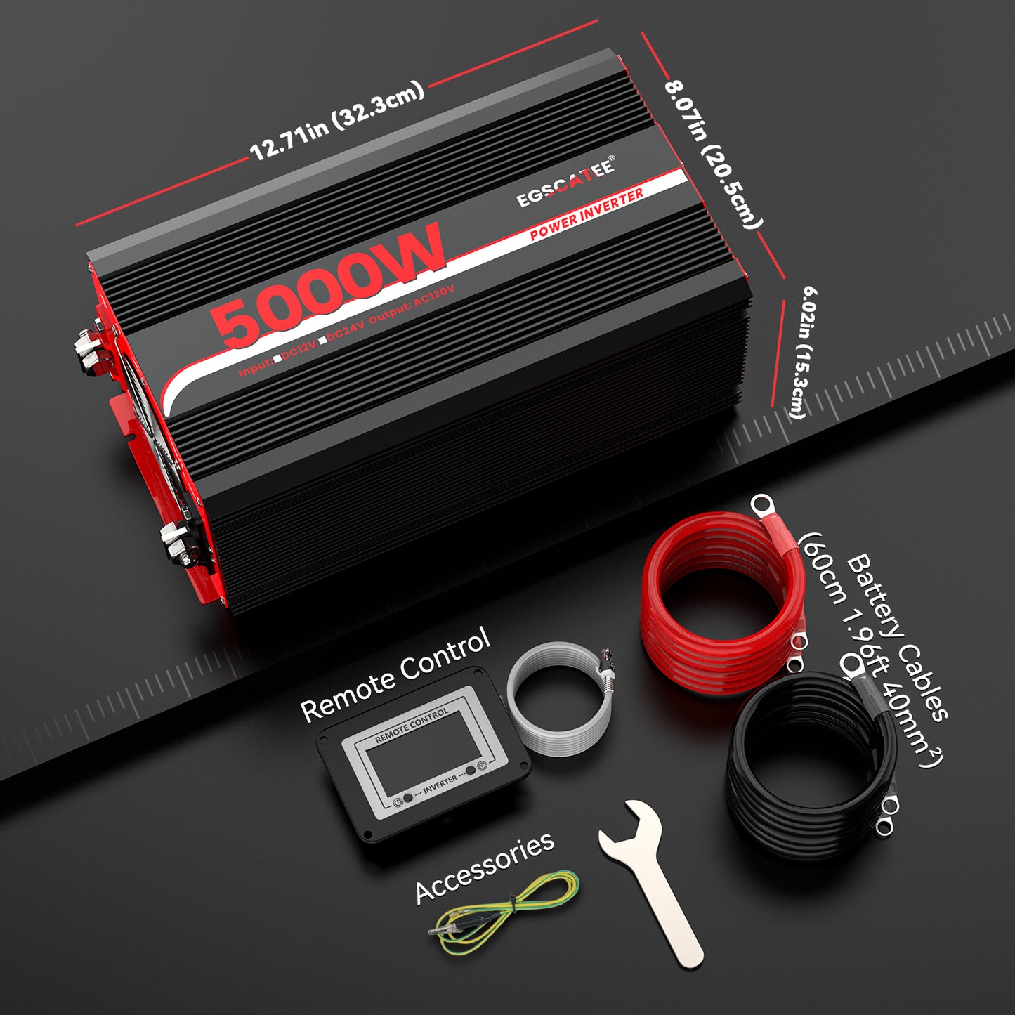 5000W Power Inverter 12V DC to 120V AC Converter for Truck, Home, RV, Peak 10000W Off-Grid Solar Power Inverter with 4 AC Outlets, USB Port,Type-C Port, Remote Controller with LCD Screen